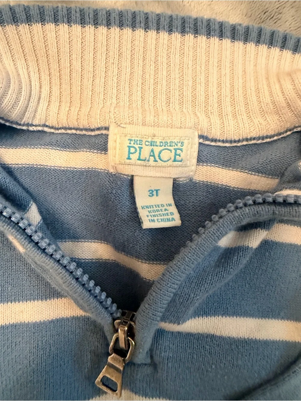 The Children's Place Blue and White Striped Half-Zip Sweater